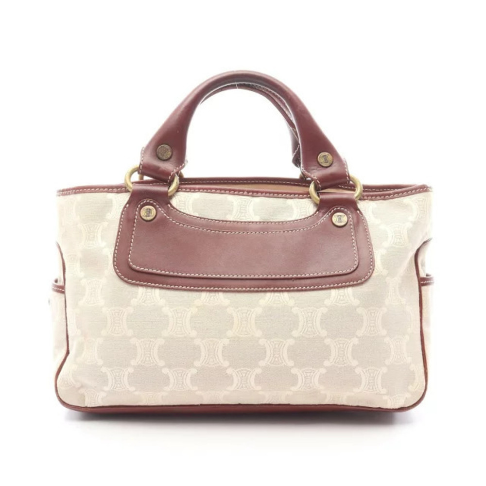 Celine Boogie Bag Paris Macadam Handbag Canvas Leather Beige Cream Brown